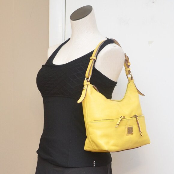 Dooney & Bourke Pebble Leather Pale Yellow Small Zipper Pocket Sac Handbag Purse - Picture 1 of 9